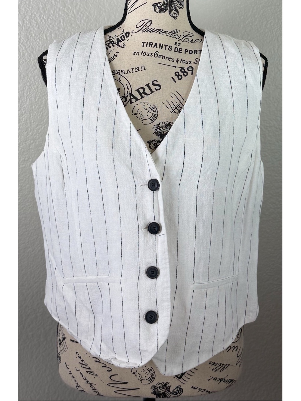 Rachel Zoe white Linen Blend Pinstripe Vest Tailored Professional Old Money - Picture 7 of 11